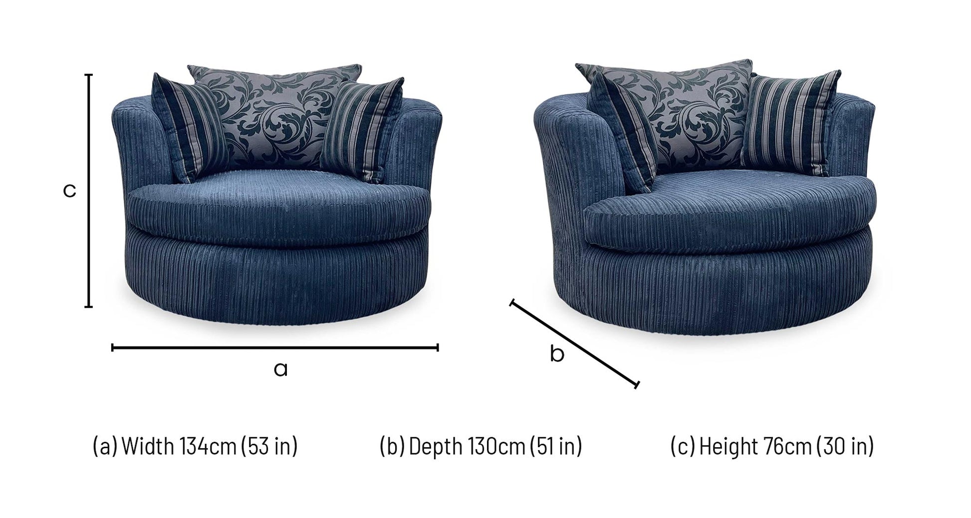 ‘Celine' Black Celine Cord Fabric Large Swivel Chair DFS
