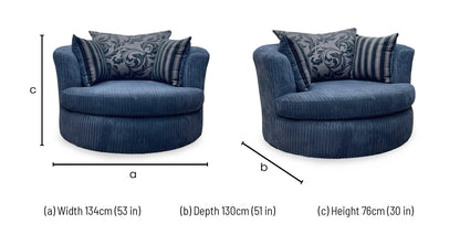‘Celine' Black Celine Cord Fabric Large Swivel Chair DFS