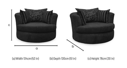 ‘Celine' Black Celine Cord Fabric Large Swivel Chair DFS