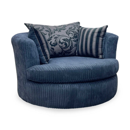 ‘Celine' Black Celine Cord Fabric Large Swivel Chair DFS