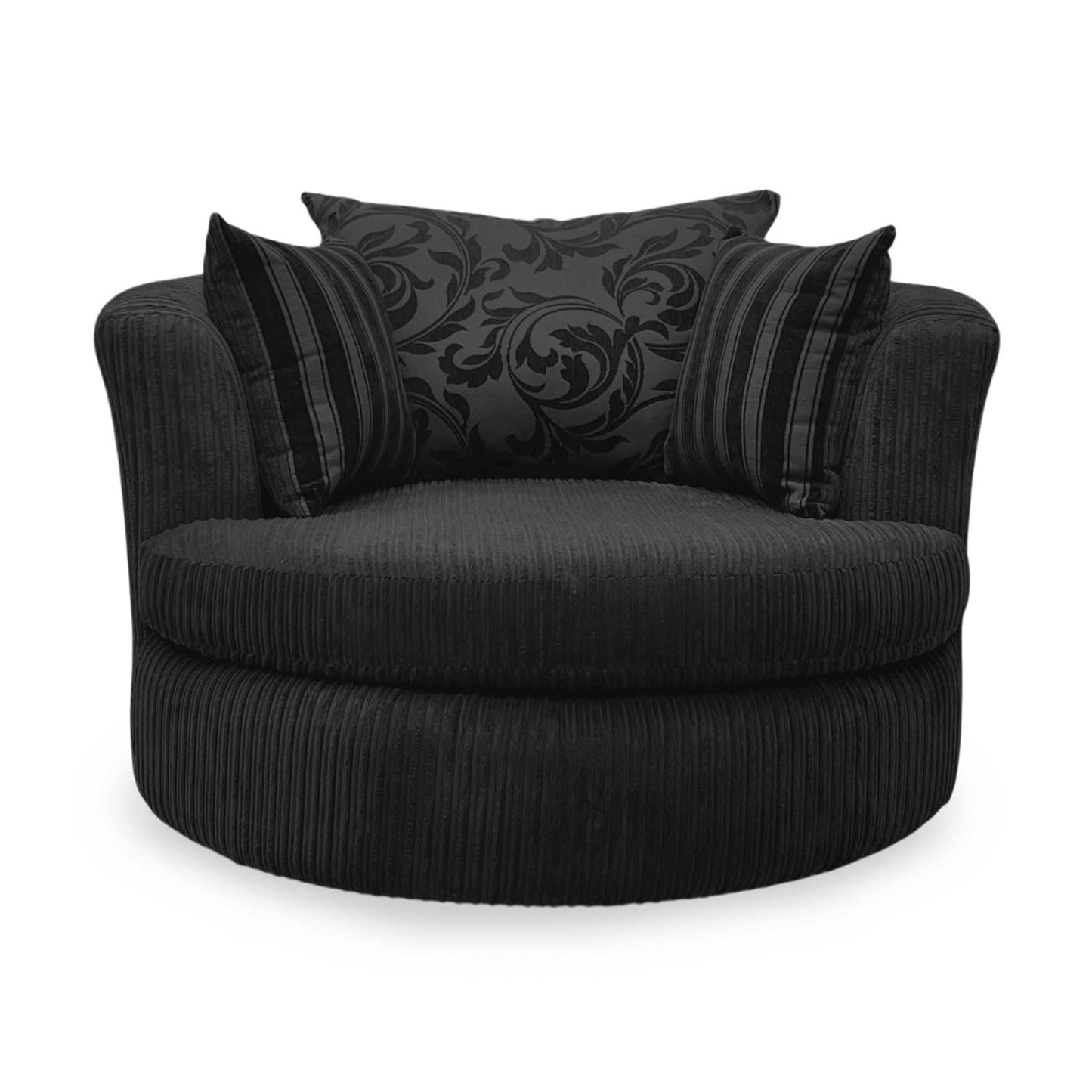 ‘Celine' Black Celine Cord Fabric Large Swivel Chair DFS