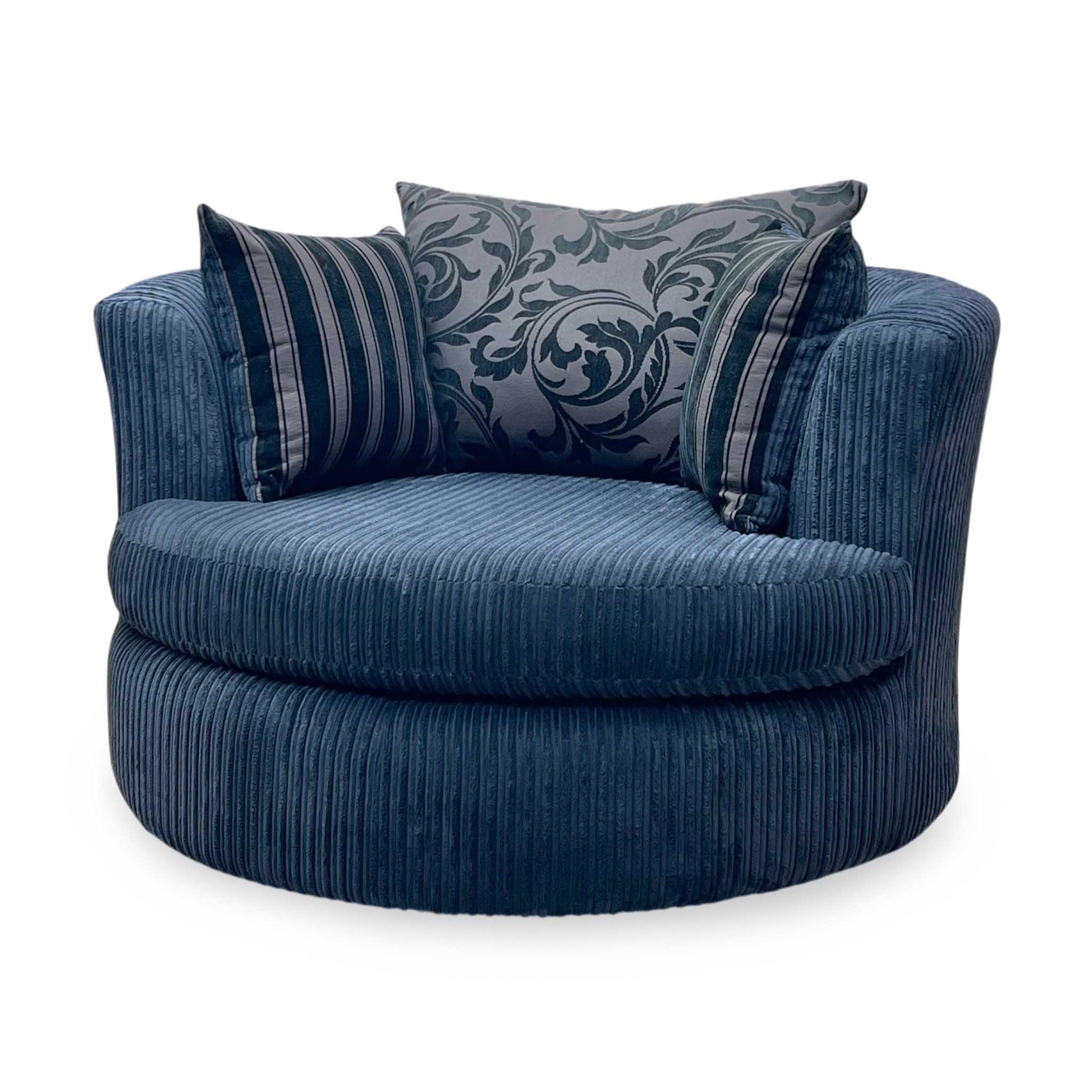 ‘Celine' Black Celine Cord Fabric Large Swivel Chair DFS