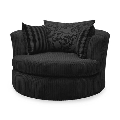‘Celine' Black Celine Cord Fabric Large Swivel Chair DFS