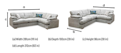 ‘Celine’ Mink and Mocha Celine Cord Fabric Left Arm Facing 2 Seater Formal Back Corner Sofa DFS