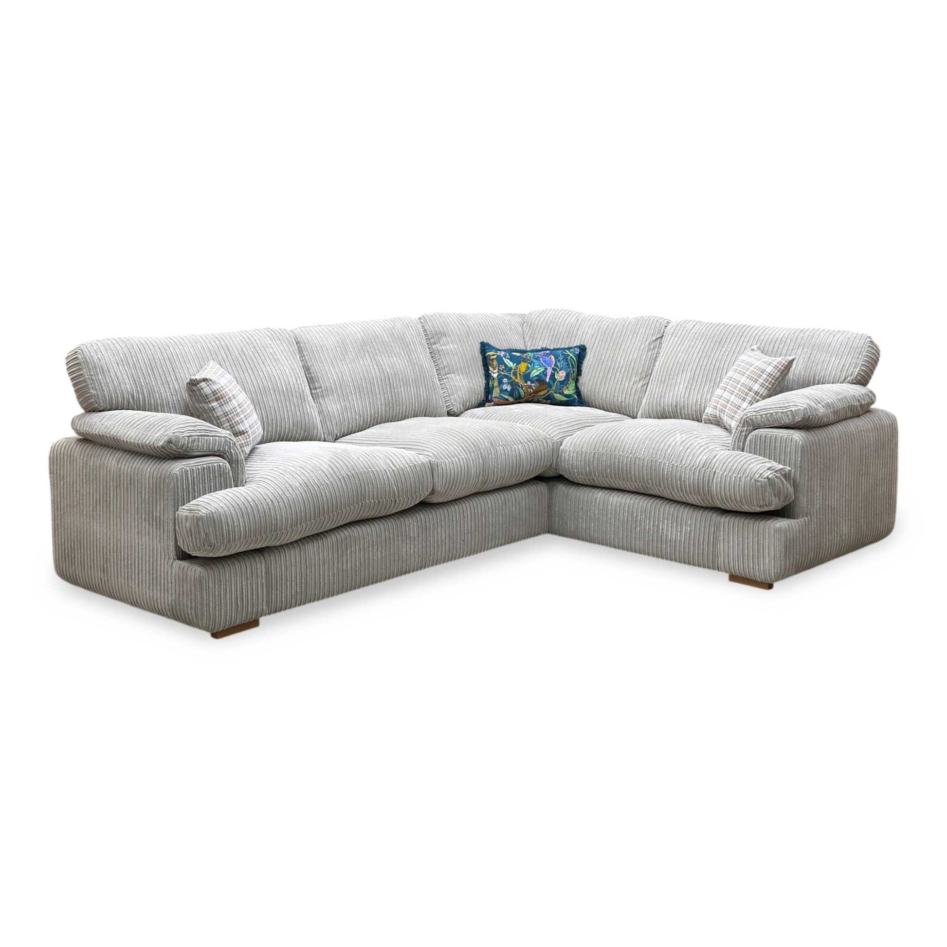 ‘Celine’ Mink and Mocha Celine Cord Fabric Left Arm Facing 2 Seater Formal Back Corner Sofa DFS
