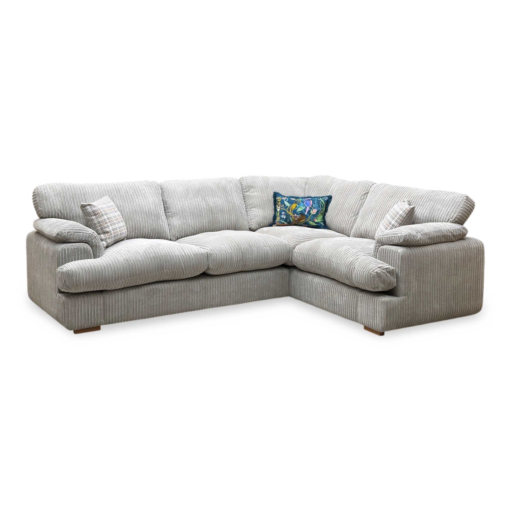 ‘Celine’ Mink and Mocha Celine Cord Fabric Left Arm Facing 2 Seater Formal Back Corner Sofa DFS