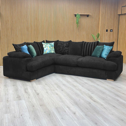 'Celine' Black Celine Cord Fabric Right Arm Facing 2 Seater Pillow Back Corner Sofa DFS