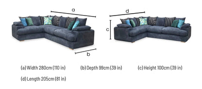 'Celine' Black Celine Cord Fabric Right Arm Facing 2 Seater Pillow Back Corner Sofa DFS