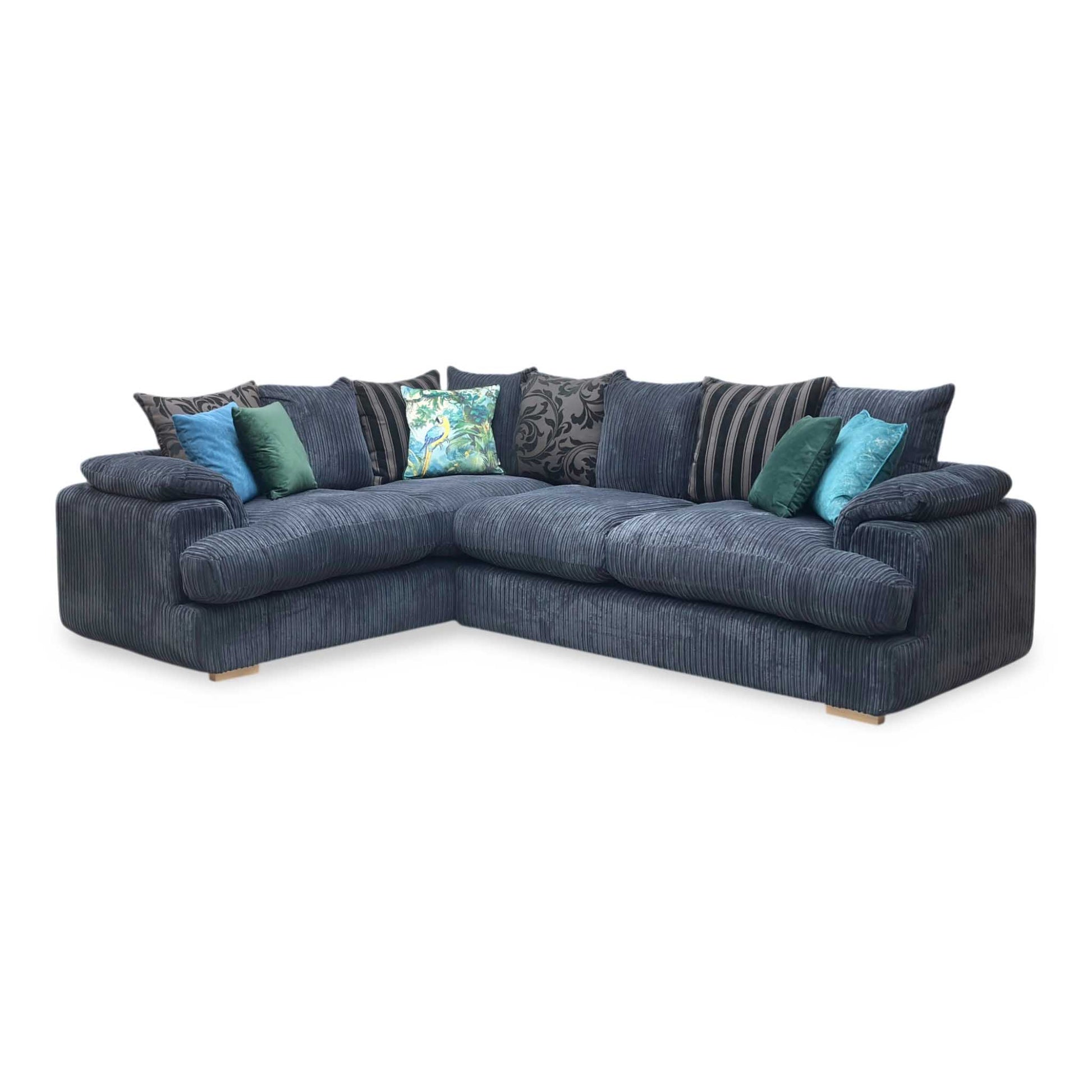 'Celine' Black Celine Cord Fabric Right Arm Facing 2 Seater Pillow Back Corner Sofa DFS