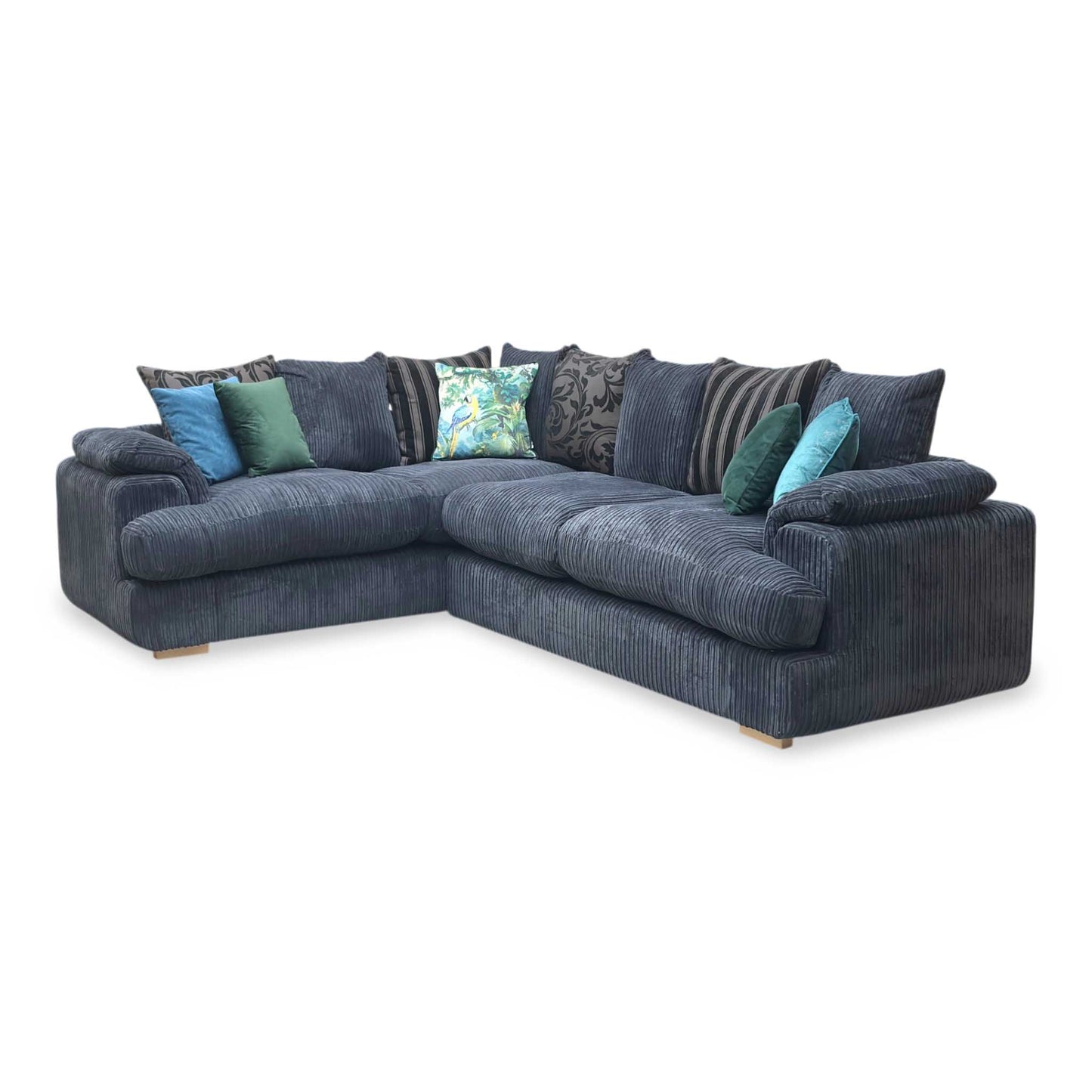 'Celine' Black Celine Cord Fabric Right Arm Facing 2 Seater Pillow Back Corner Sofa DFS