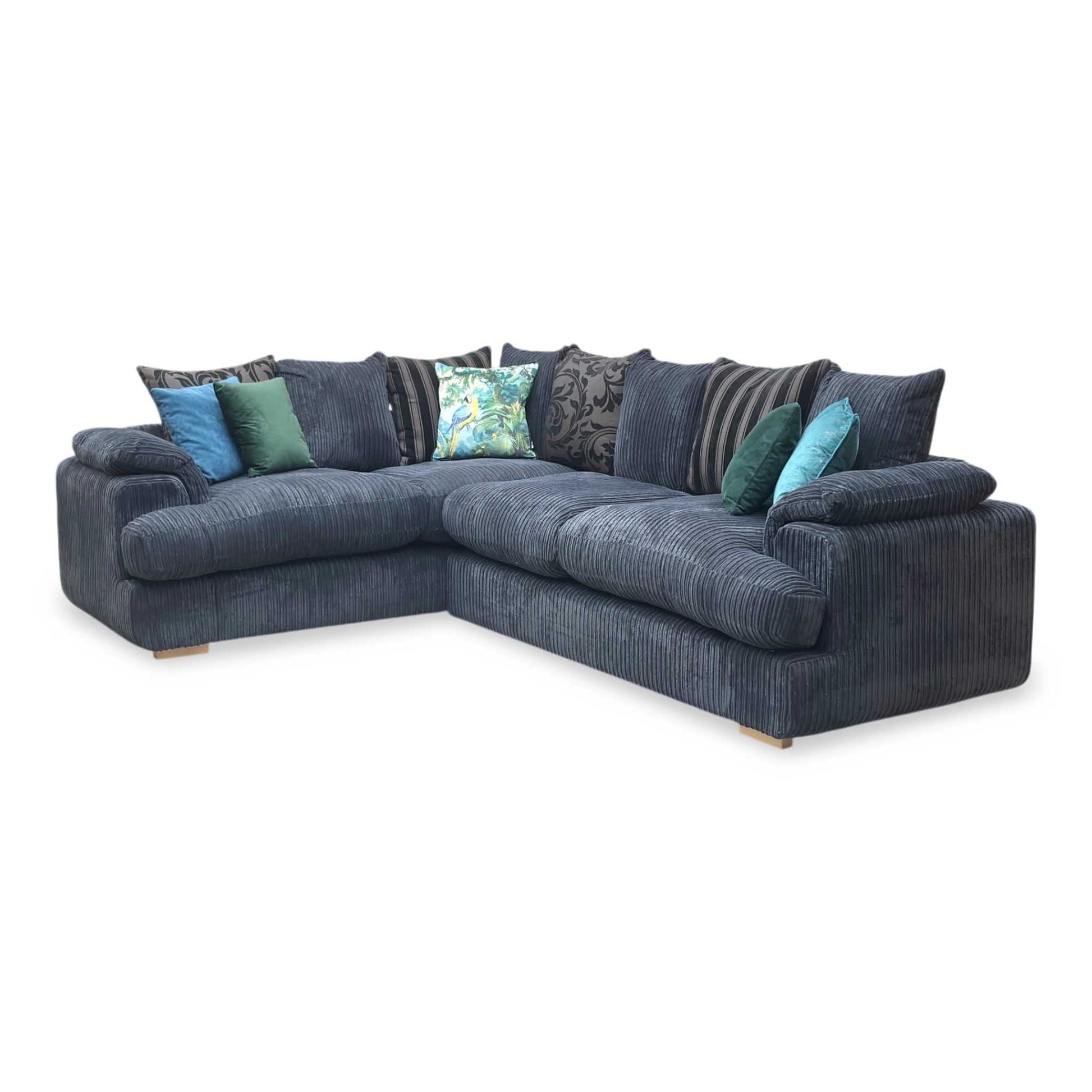 'Celine' Black Celine Cord Fabric Right Arm Facing 2 Seater Pillow Back Corner Sofa DFS