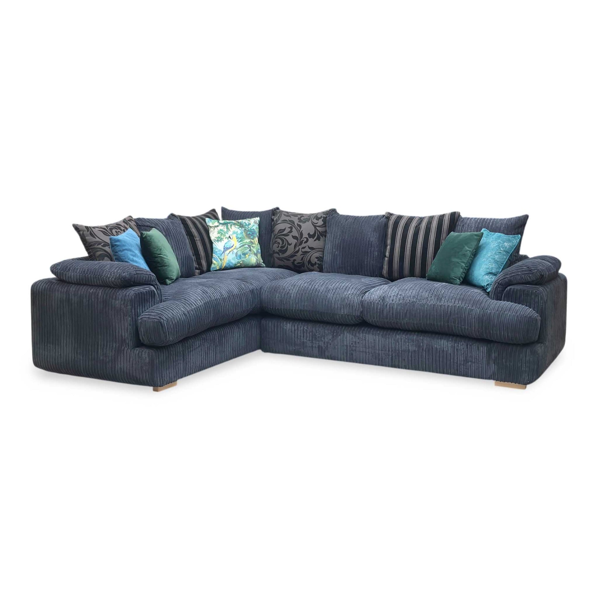 'Celine' Black Celine Cord Fabric Right Arm Facing 2 Seater Pillow Back Corner Sofa DFS
