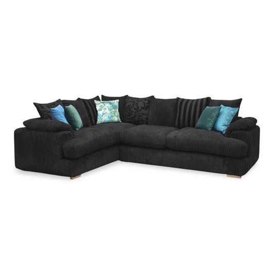 'Celine' Black Celine Cord Fabric Right Arm Facing 2 Seater Pillow Back Corner Sofa DFS