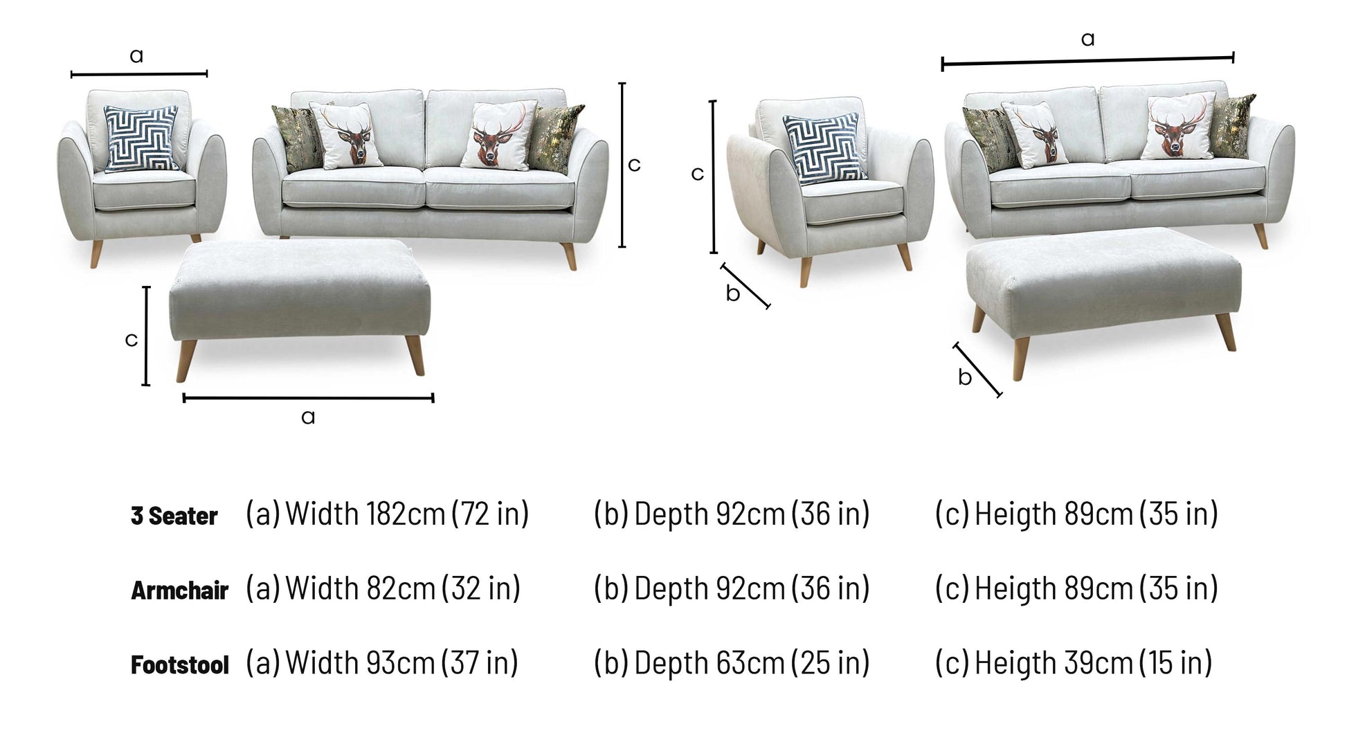 'Aurora' Silver Plaza Linen Fabric 3 Seater Sofa + Chair + Banquette Footstool DFS