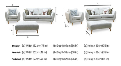 'Aurora' Silver Plaza Linen Fabric 3 Seater Sofa + Chair + Banquette Footstool DFS