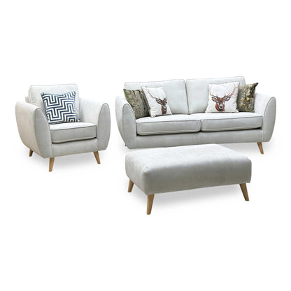'Aurora' Silver Plaza Linen Fabric 3 Seater Sofa + Chair + Banquette Footstool DFS