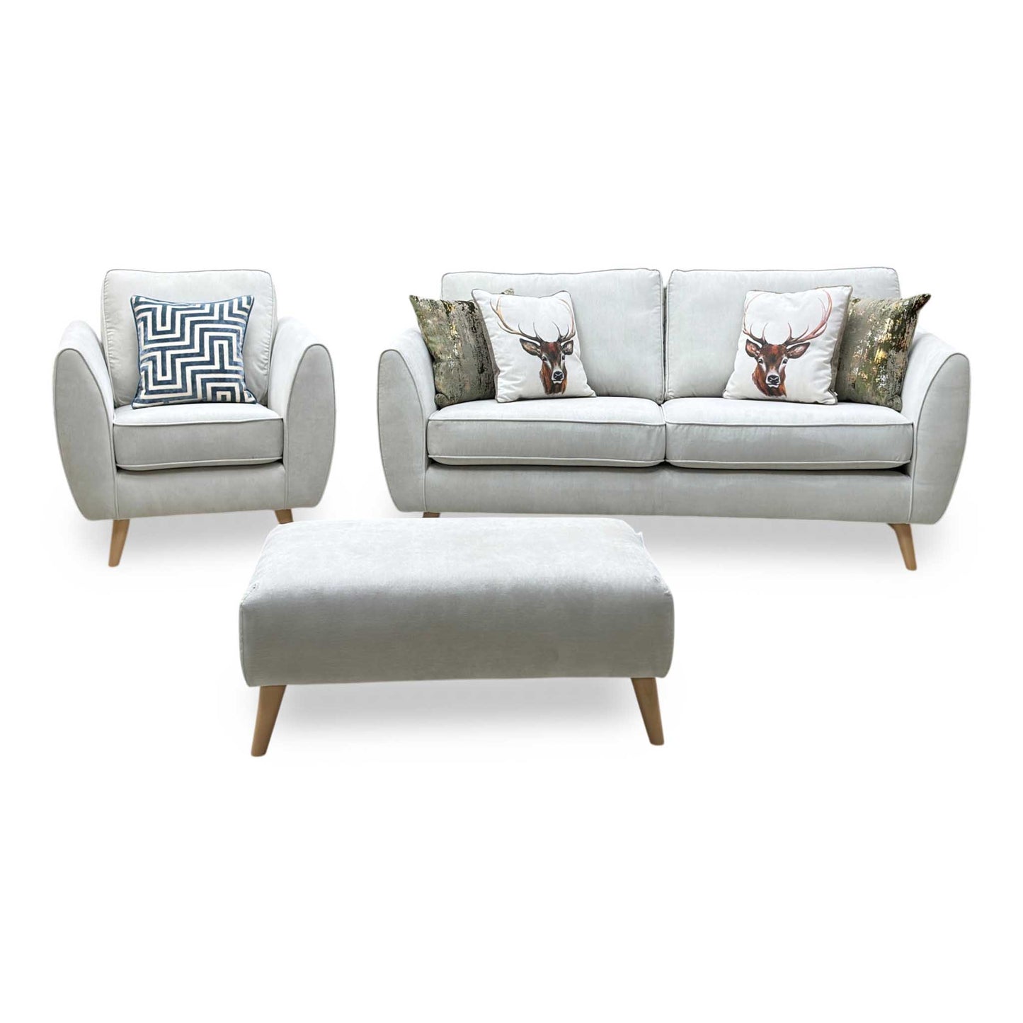 'Aurora' Silver Plaza Linen Fabric 3 Seater Sofa + Chair + Banquette Footstool DFS