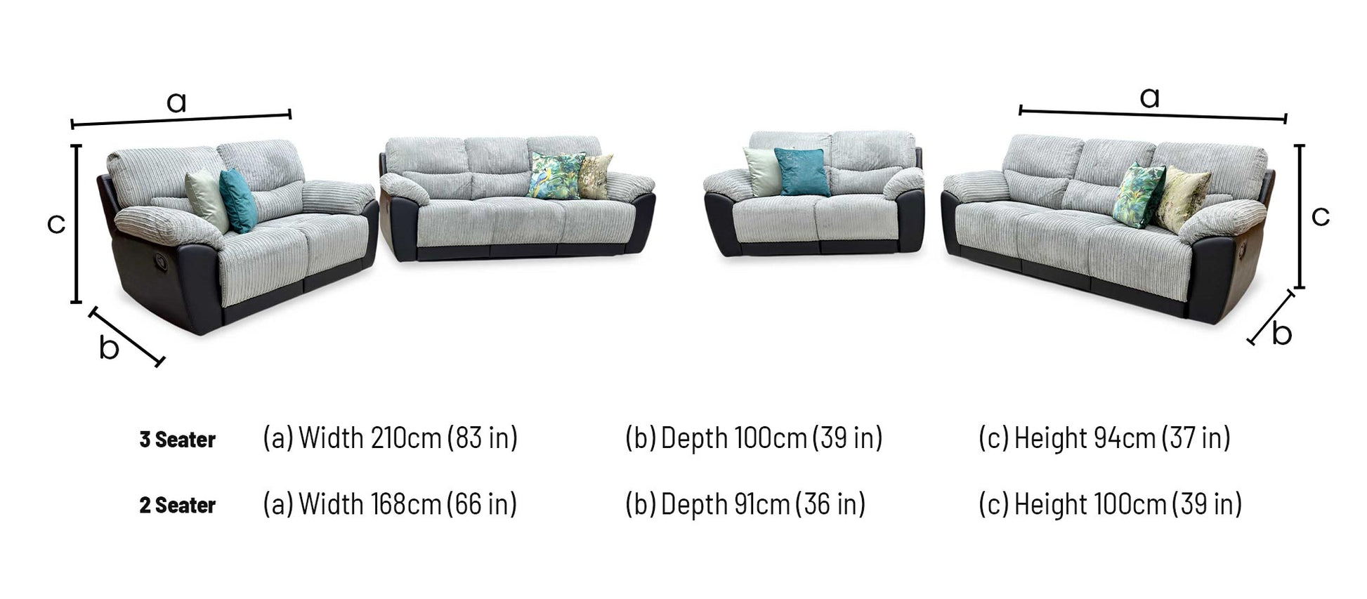'Sienna' Black Fabric - Faux Leather High Back Manual Recliner 3 + 2 Seater Sofa Set Very.com