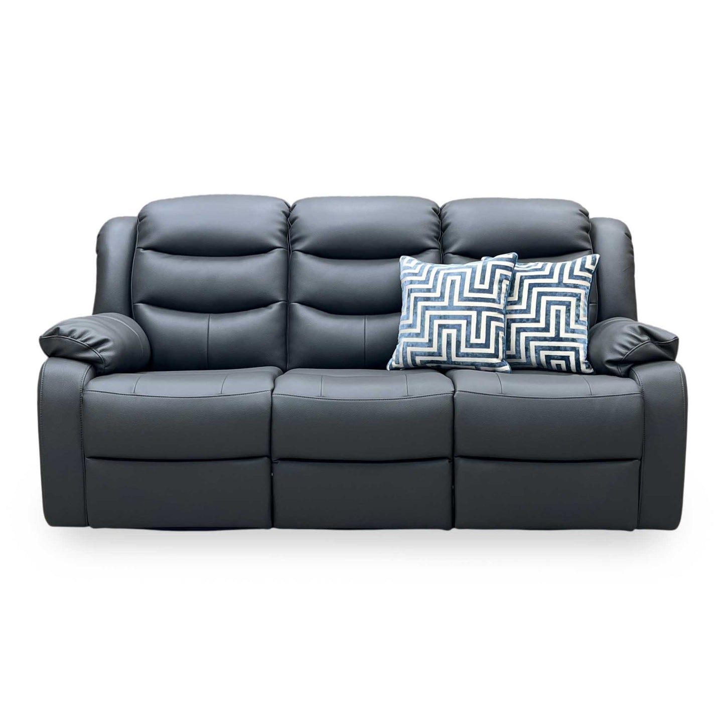 ‘Rothbury’ Charcoal Grey Luxury Faux Leather High Back 3 Seater Manual Recliner Sofa Very.com