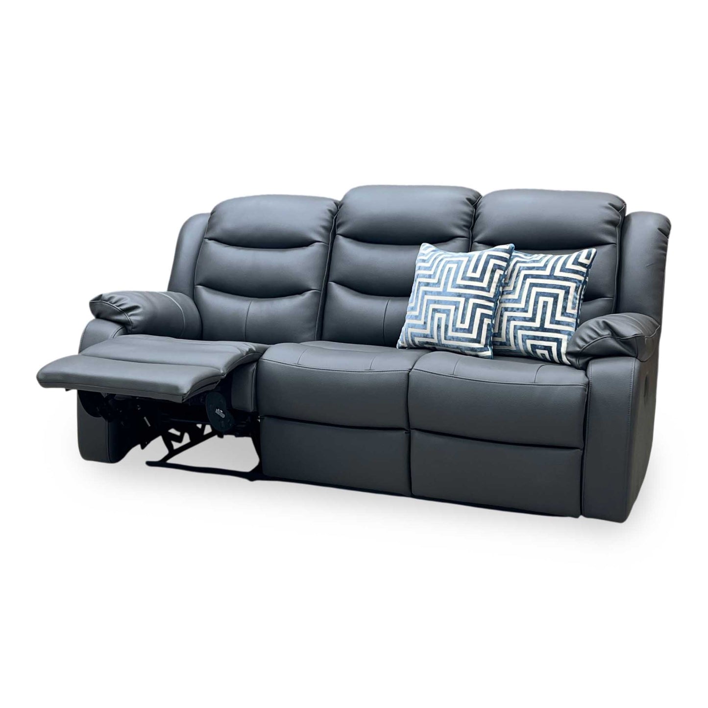 ‘Rothbury’ Charcoal Grey Luxury Faux Leather High Back 3 Seater Manual Recliner Sofa Very.com