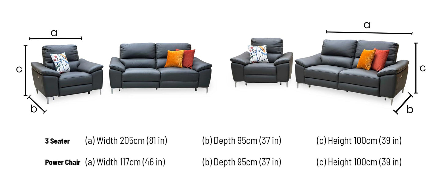 ‘Pavilion’ Charcoal Grey Faux Leather 3 Seater Power Recliner Sofa + Power Armchair Very.com