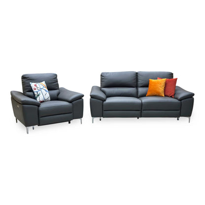 ‘Pavilion’ Charcoal Grey Faux Leather 3 Seater Power Recliner Sofa + Power Armchair Very.com