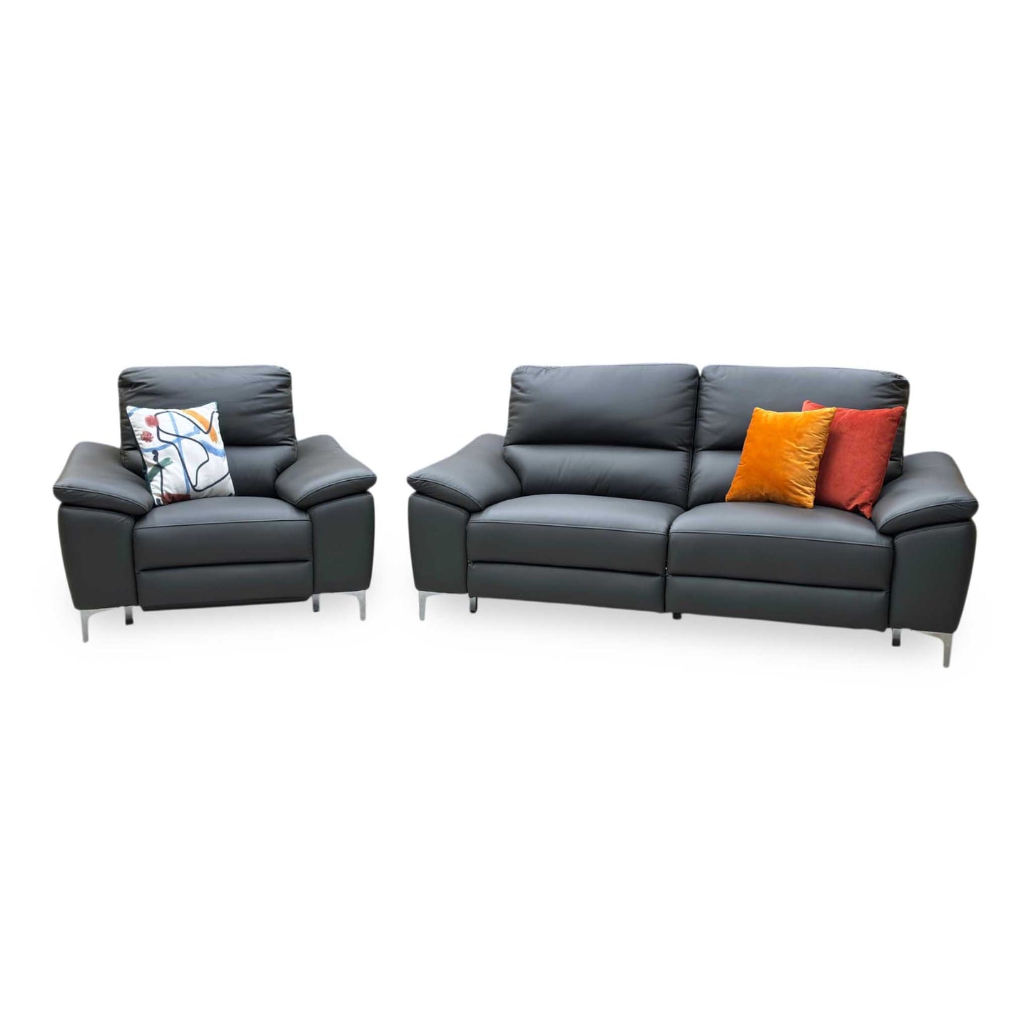 ‘Pavilion’ Charcoal Grey Faux Leather 3 Seater Power Recliner Sofa + Power Armchair Very.com