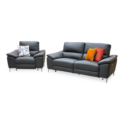 ‘Pavilion’ Charcoal Grey Faux Leather 3 Seater Power Recliner Sofa + Power Armchair Very.com