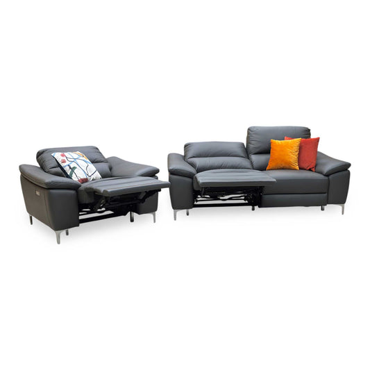 ‘Pavilion’ Charcoal Grey Faux Leather 3 Seater Power Recliner Sofa + Power Armchair Very.com