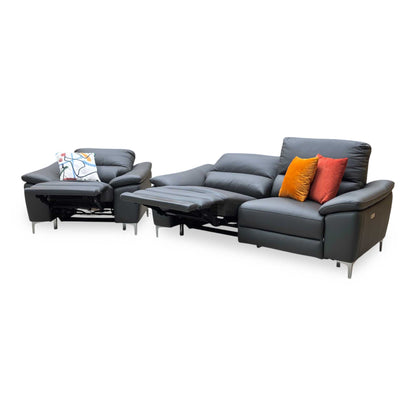 ‘Pavilion’ Charcoal Grey Faux Leather 3 Seater Power Recliner Sofa + Power Armchair Very.com