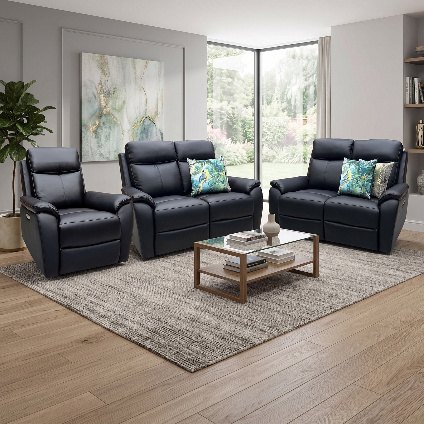 'Kingsmere' Black Leather 2 + 2 Seater Power Recliner with Chair Sofa Set Very.com