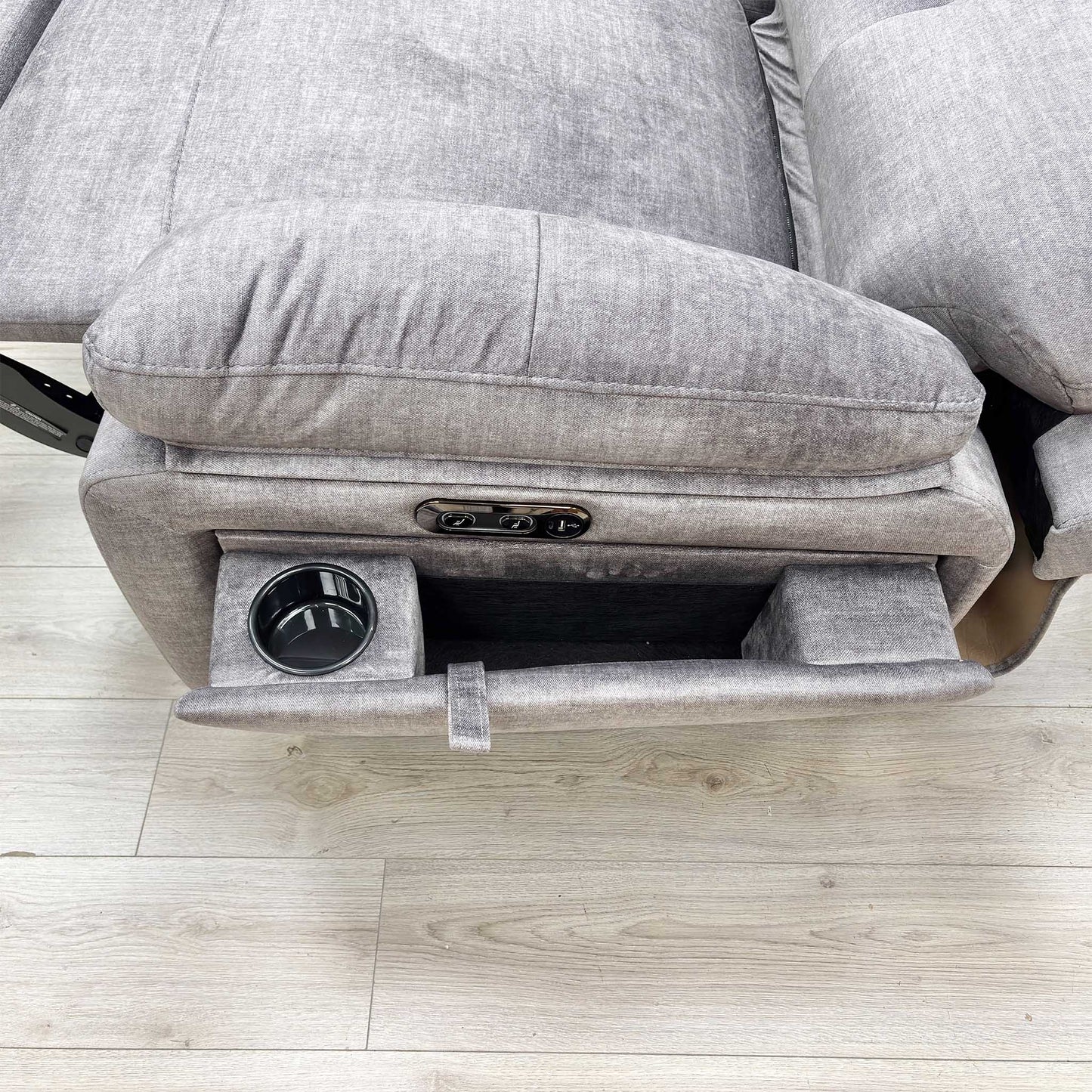 'Ivana' Grey Fabric 3 Seater Power Recliner Sofa with USB Charging and Storage Very.com