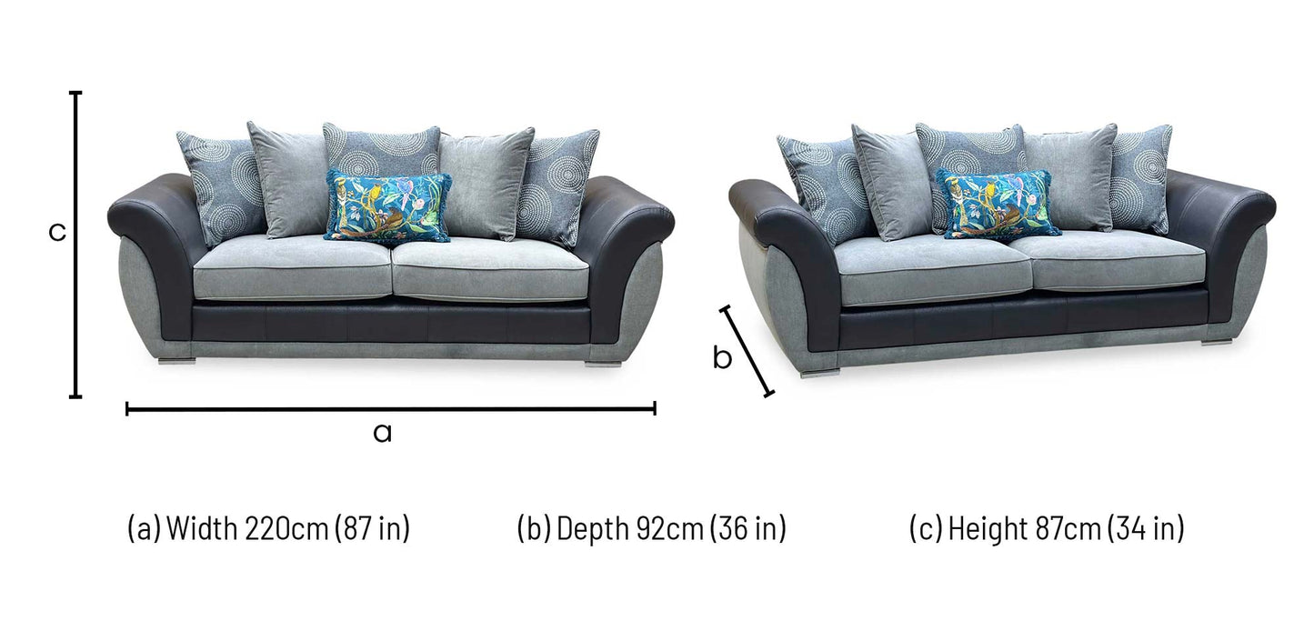 'Danube' Black - Grey Fabric - Faux Leather Combination 3 Seater Scatter Back Sofa Very.com