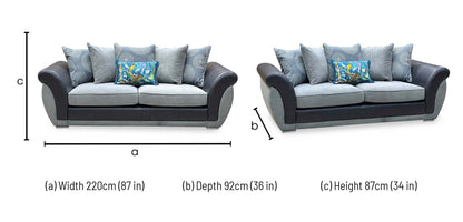 'Danube' Black - Grey Fabric - Faux Leather Combination 3 Seater Scatter Back Sofa Very.com