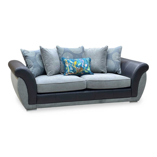 'Danube' Black - Grey Fabric - Faux Leather Combination 3 Seater Scatter Back Sofa Very.com