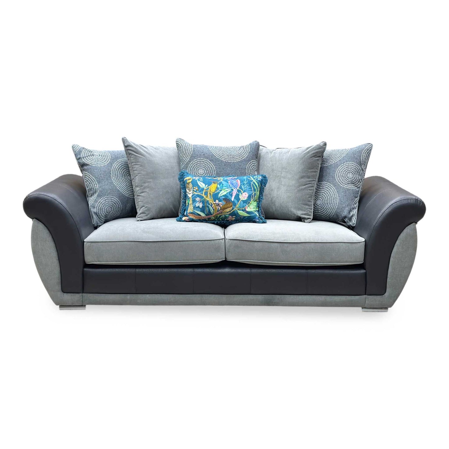 'Danube' Black - Grey Fabric - Faux Leather Combination 3 Seater Scatter Back Sofa Very.com