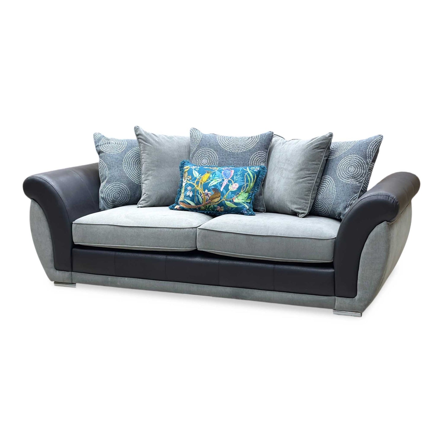 'Danube' Black - Grey Fabric - Faux Leather Combination 3 Seater Scatter Back Sofa Very.com