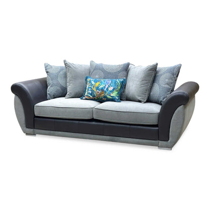 'Danube' Black - Grey Fabric - Faux Leather Combination 3 Seater Scatter Back Sofa Very.com