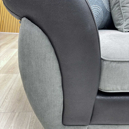 'Danube' Black - Grey Fabric - Faux Leather Combination 3 Seater Scatter Back Sofa Very.com