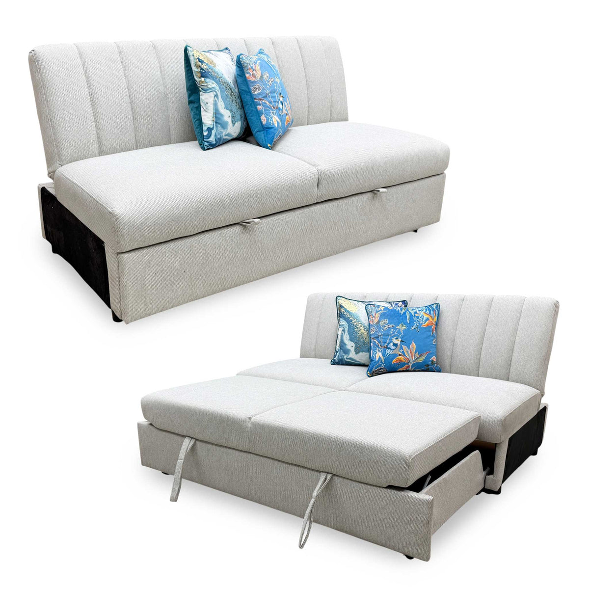 ‘Sandra' Light Grey Fabric 3 Seater Click-Clack Sofa Bed