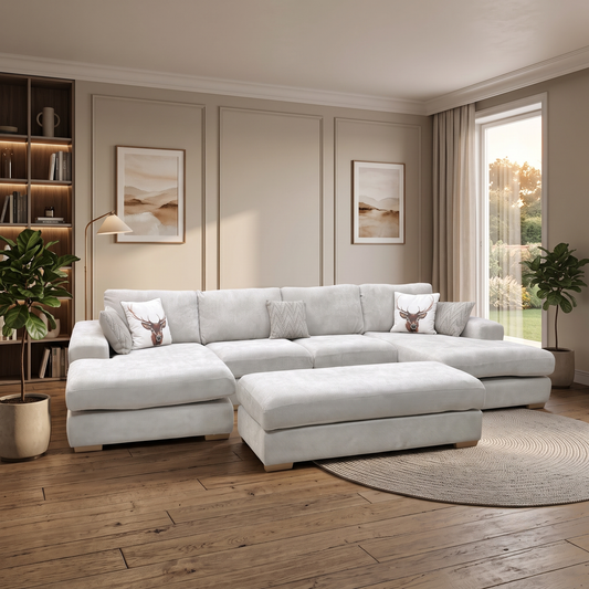 ‘Broadgate’ Silver Fabric Large U-shape Modular Sofa with Footstool Very.com
