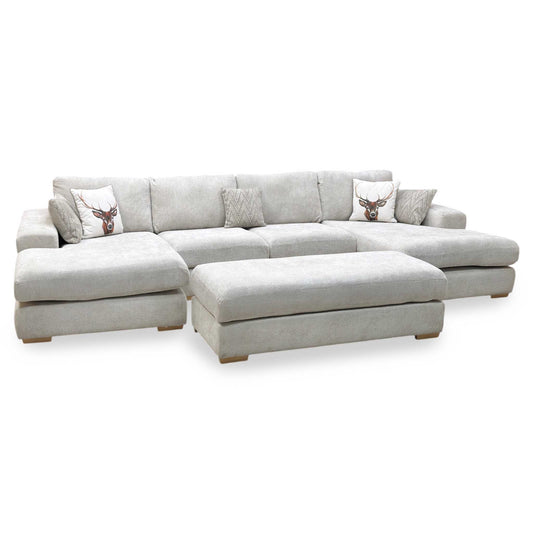 ‘Broadgate’ Silver Fabric Large U-shape Modular Sofa with Footstool Very.com