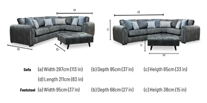 'Amara' Charcoal Grey Fabric Right Hand Facing Double Arm Corner Group with Footstool Very.com