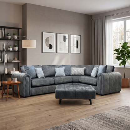 'Amara' Charcoal Grey Fabric Right Hand Facing Double Arm Corner Group with Footstool Very.com