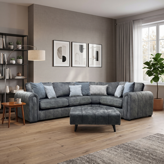 'Amara' Charcoal Grey Fabric Right Hand Facing Double Arm Corner Group with Footstool Very.com