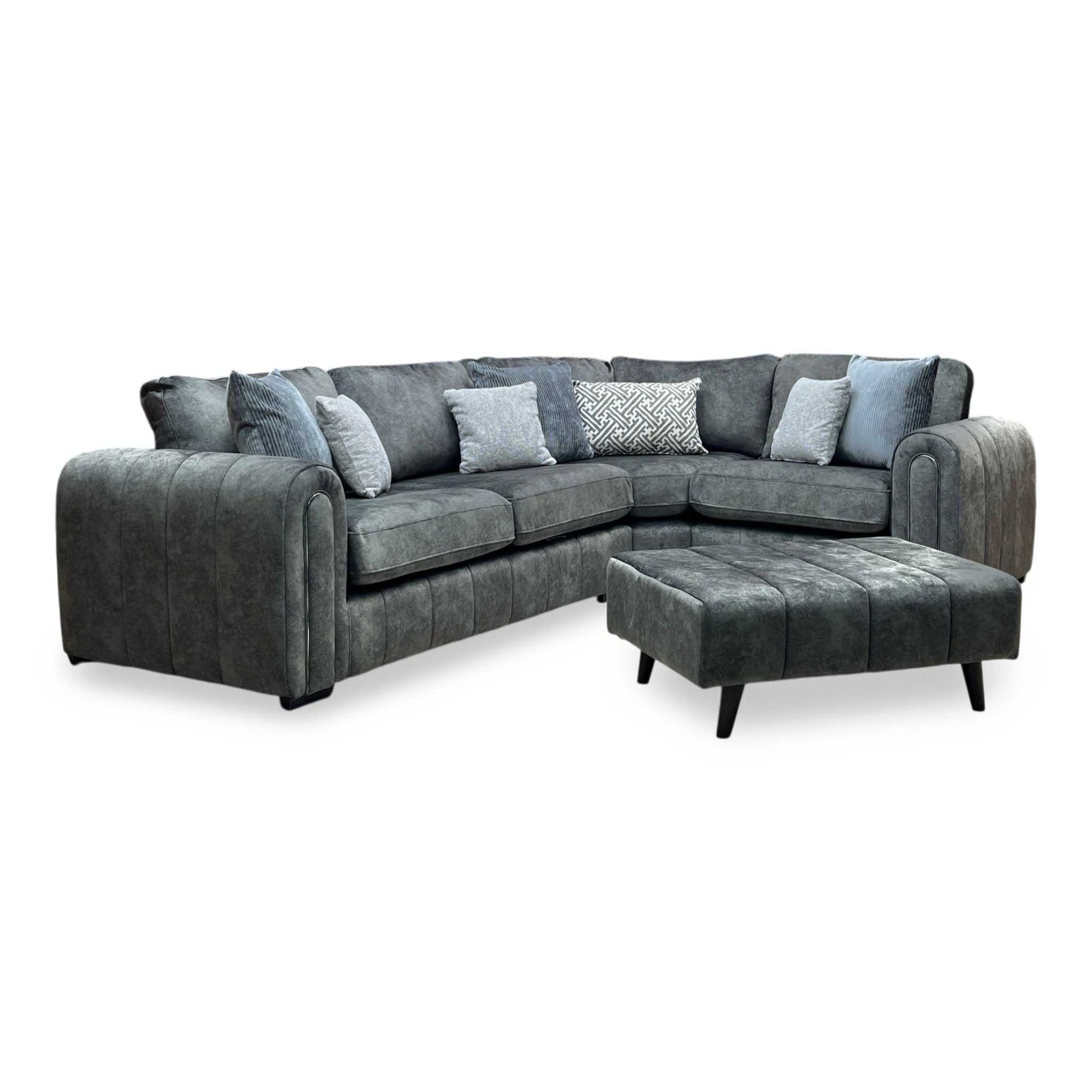 'Amara' Charcoal Grey Fabric Right Hand Facing Double Arm Corner Group with Footstool Very.com