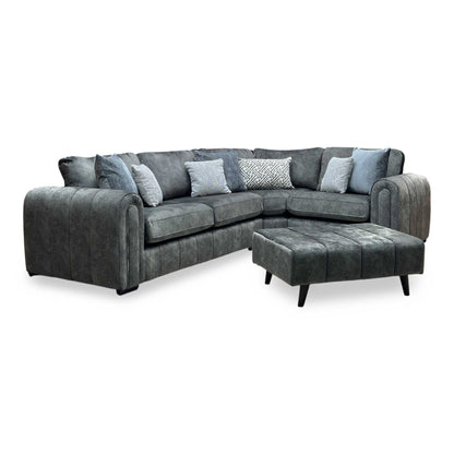 'Amara' Charcoal Grey Fabric Right Hand Facing Double Arm Corner Group with Footstool Very.com