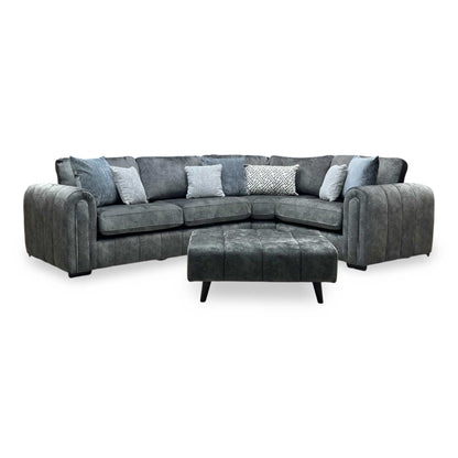 'Amara' Charcoal Grey Fabric Right Hand Facing Double Arm Corner Group with Footstool Very.com