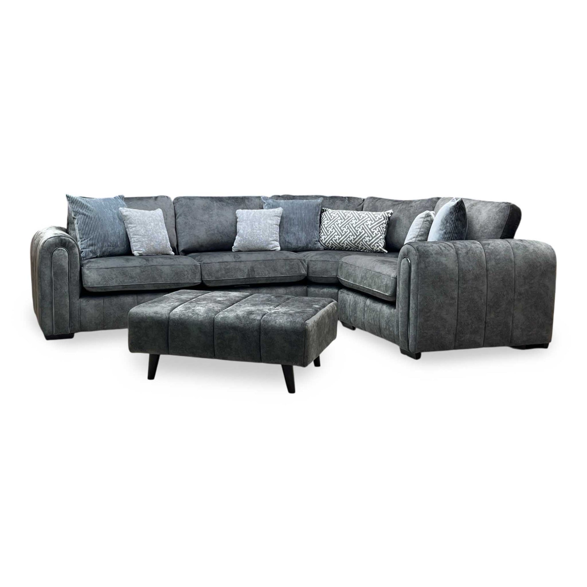 'Amara' Charcoal Grey Fabric Right Hand Facing Double Arm Corner Group with Footstool Very.com