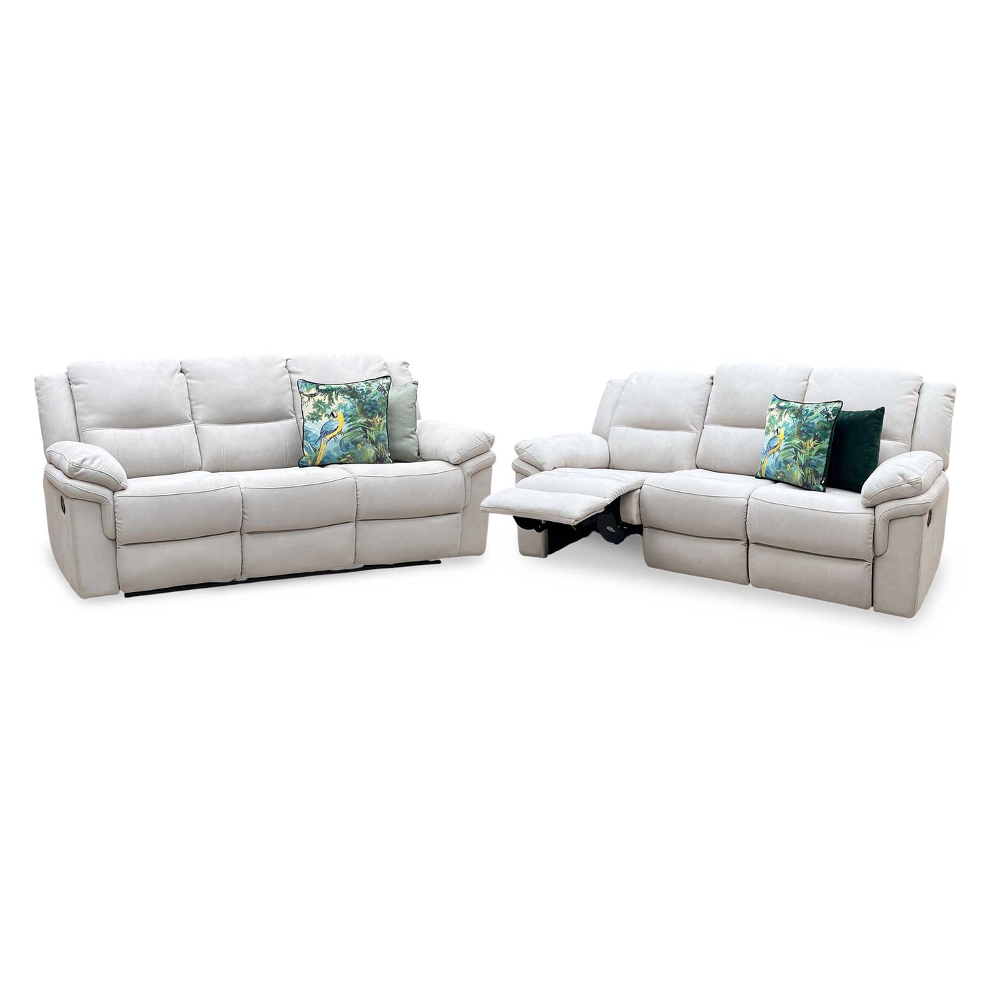 ‘Albion’ Grey Chenille Fabric 3 + 3 Seater High Back Manual Recliner Sofa Set Very.com